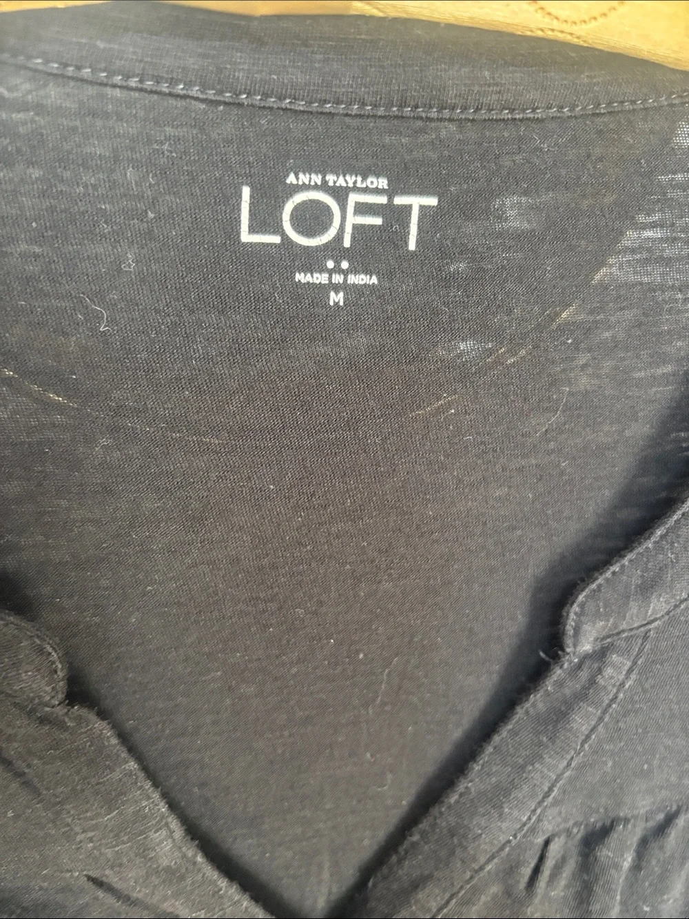 LOFT Black Long-Sleeve Henley Top size medium